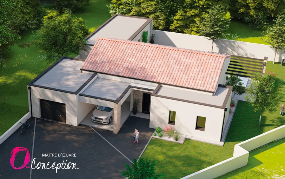 maison moderne toit plat et toit traditionnelle par O'Conception en Vendée