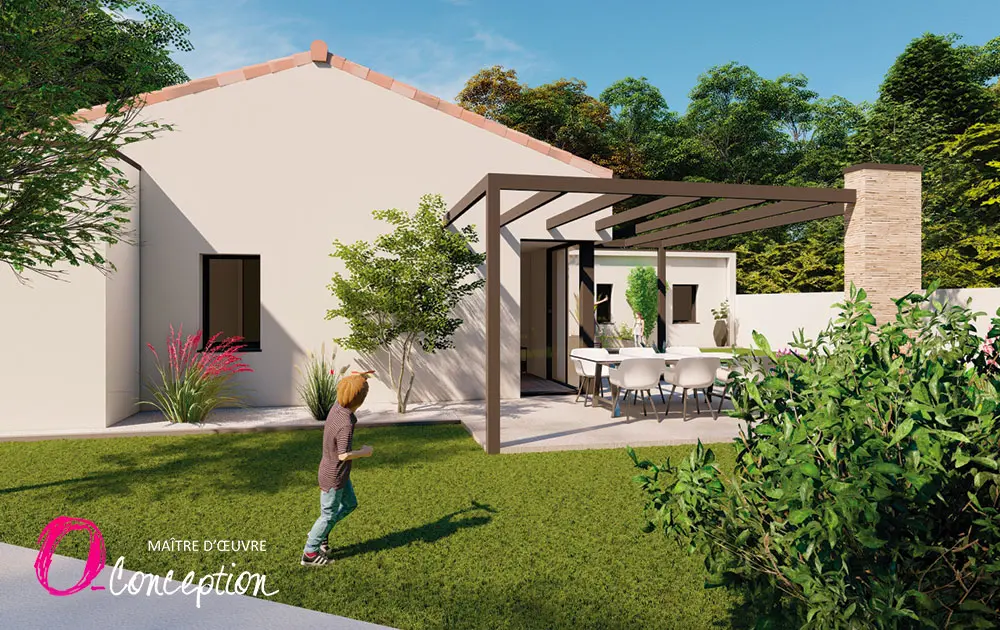 Maison moderne toit plat et toit traditionnelle en Vendée par maitre d'œuvre O'Conception