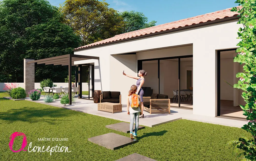 Maison moderne toit plat et toit traditionnelle en Vendée par un maitre d'œuvre O'Conception
