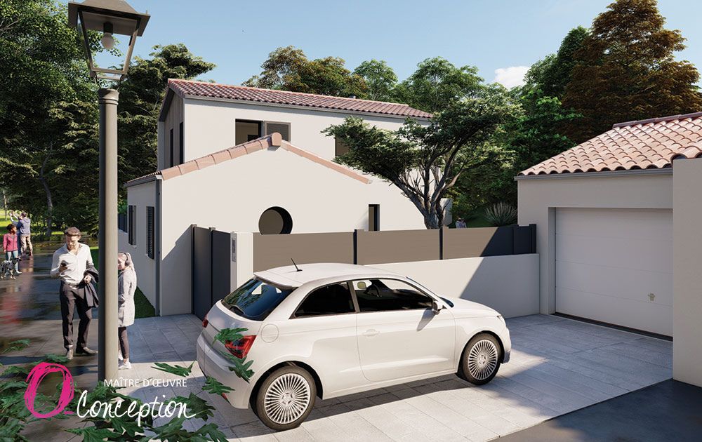 Conception sur mesure d'une maison traditionnelle en bord de mer: côté façade et accès garage