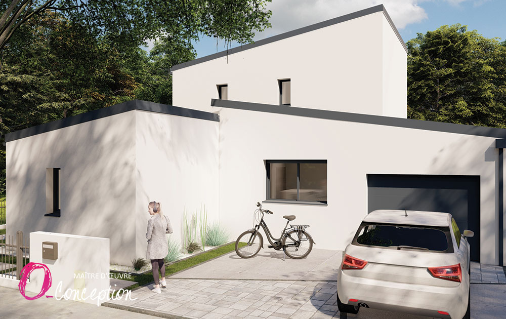 Conception sur-mesure d'une maison contemporaine à étage avec toits monopentes.