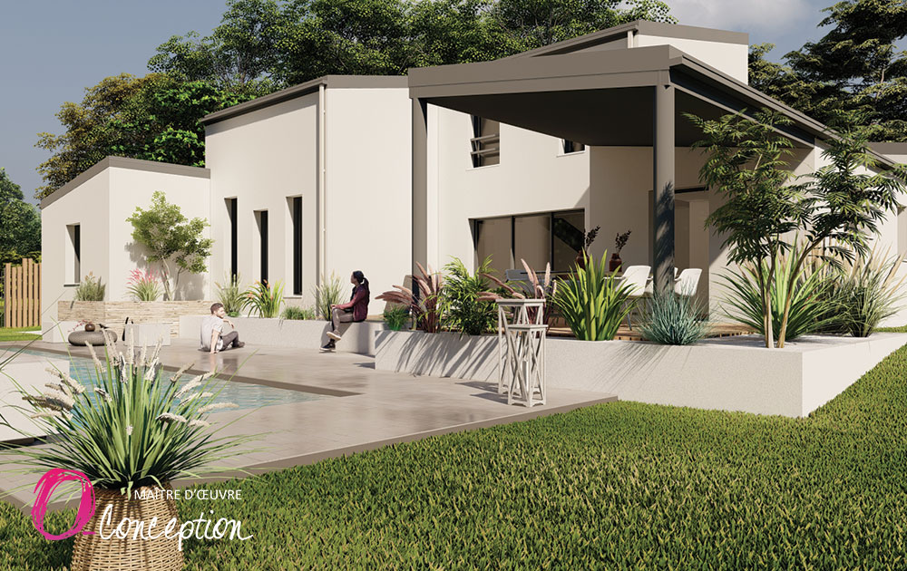 Maison neuve contemporaine avec piscine et jardin paysagé