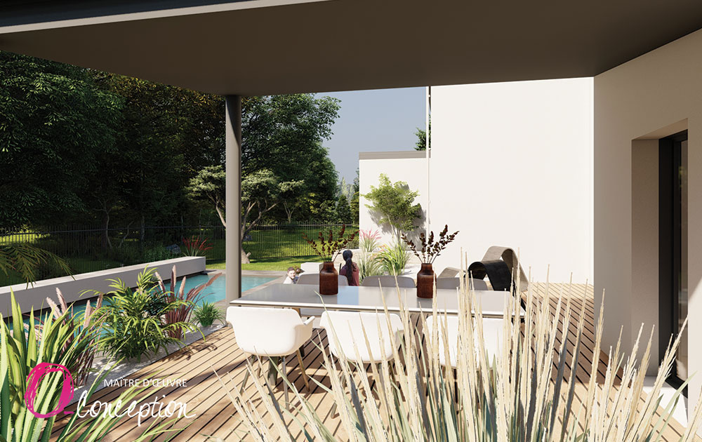 Maison neuve contemporaine avec piscine et cuisine d'été