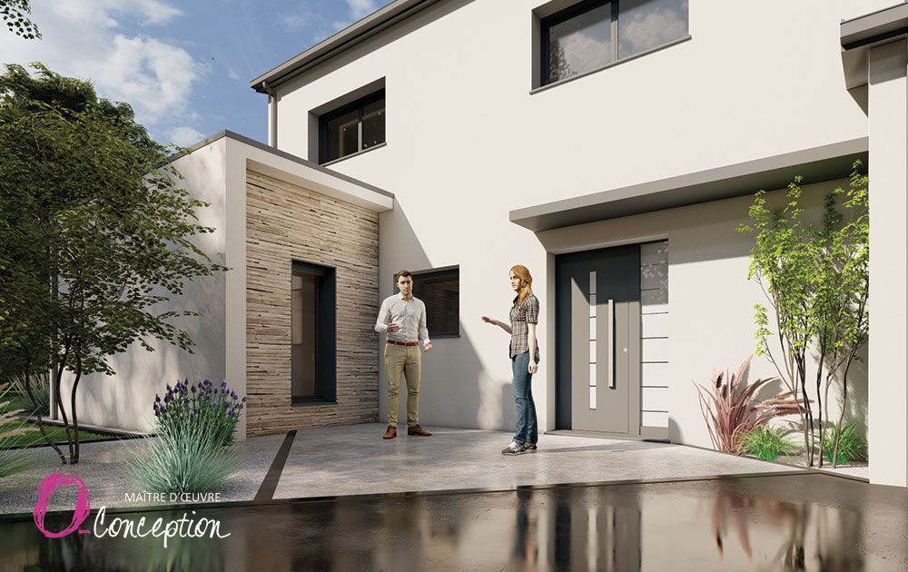 Maître d'oeuvre en Vendée pour la construction d'une maison neuve contemporaine : façade et entrée moderne