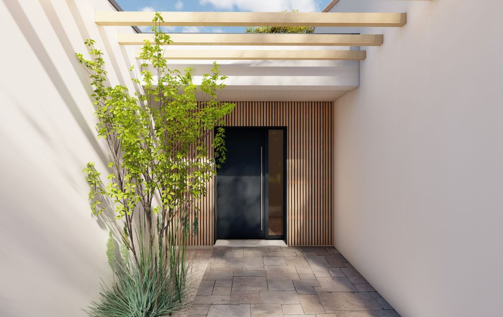 Construction maison neuve avec toits plats et tuiles vendéennes