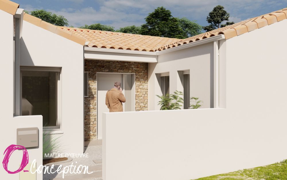 Entrée construction maison individuelle traditionnelle en Vendée